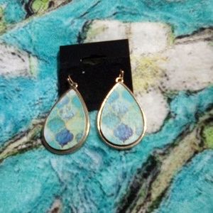 Teal wooden teardrop earrings